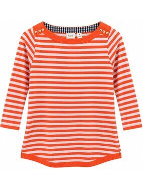 Rafaella Womens Orange & White Striped 3/4 Sleeve Cotton Top Size M Button Accen